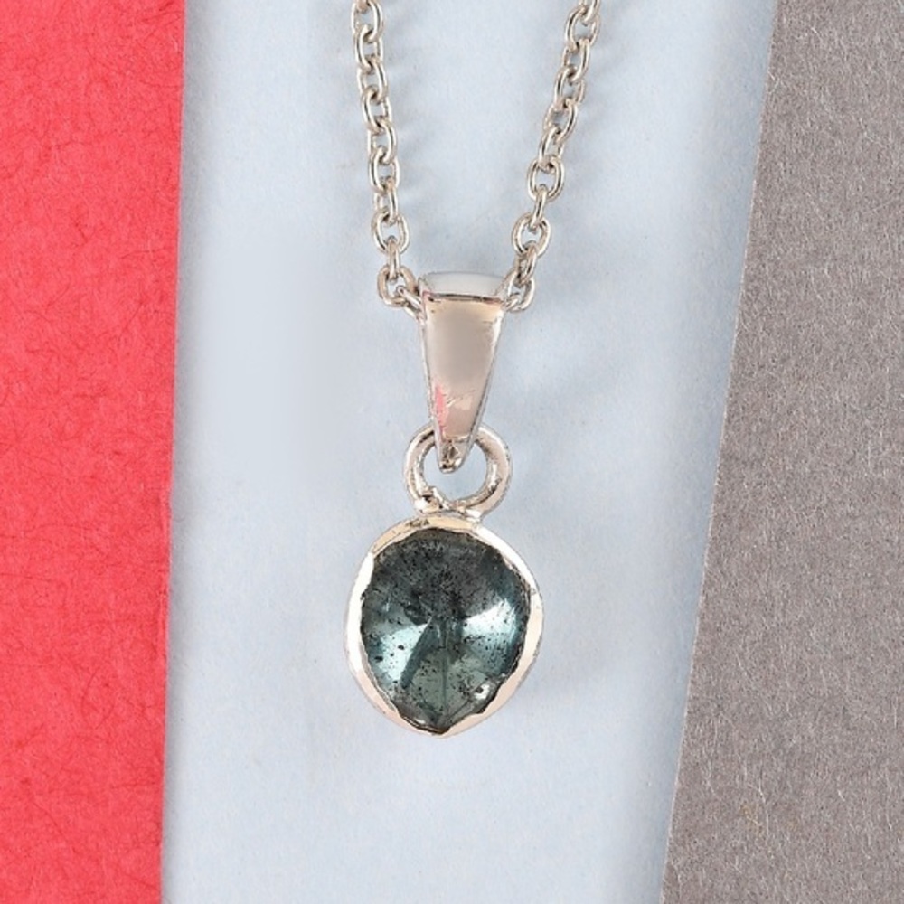 Misty Blue polki Diamond necklace artisan crafted in sterling silver
